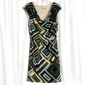 Elegant mini dress, geometric multicolor print. Size 4. Eliza J. NWT New